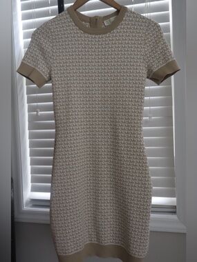 Michael Kors Tan & Cream Logo Knit Mini Dress